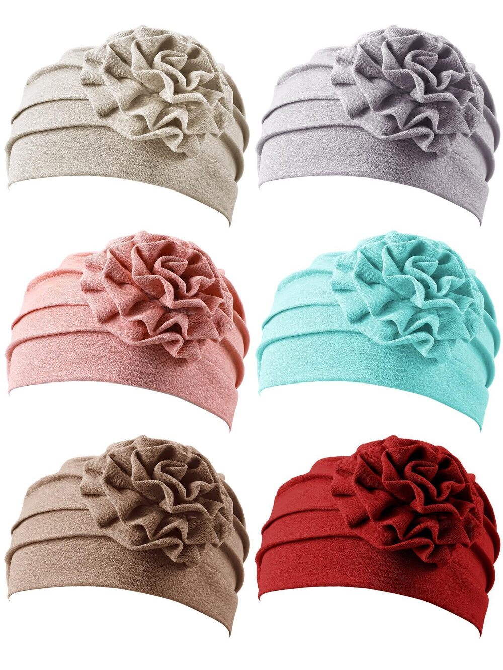 4452 6 Pieces Chemo Turbans Chemo Headwear Flower Cap Soft Cancer Hats